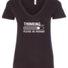 black v-neck t-shirt saying thinking be patient