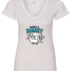 white v-neck t-shirt featuring an anguish toilet paper saying well sheet