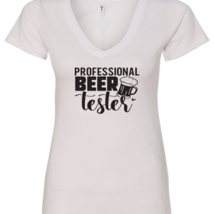 white alcohol v-neck t-shirt saying professional beer tester