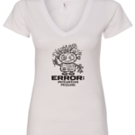 white v-neck t-shirt saying error motivation missing featuring a confused robot