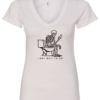 white v-neck t-shirt saying i got shit to do featuring a skeleton seated in the toilet watching the cell phone