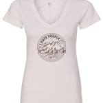 white v-neck t-shirt saying i hate people in a mountain road