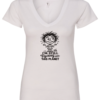 white v-neck t-shirt saying i'm still figuring out this planet featuring a confused allien