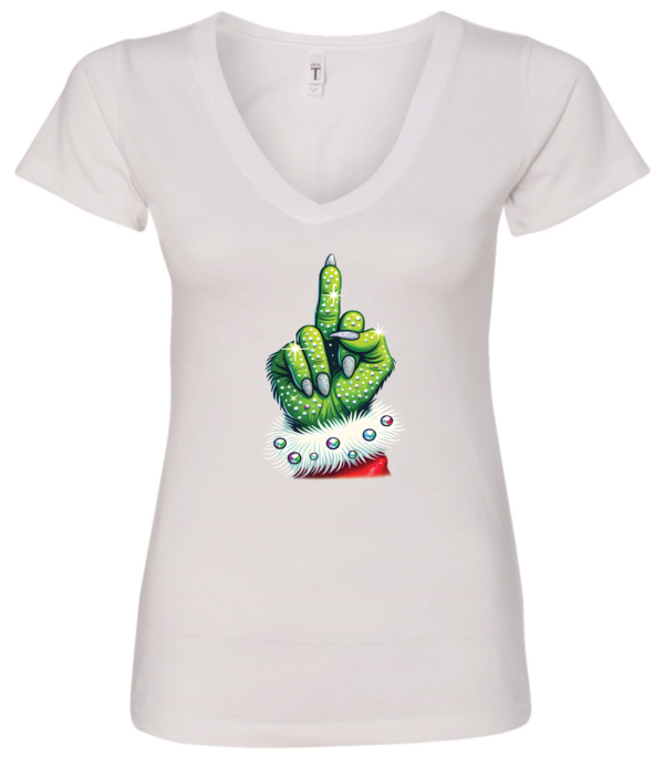 white christmas v-neck t-shirt the grinch midle finger