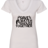 white v-neck t-shirt saying save water shower together