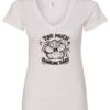 white v-neck t-shirt featuring an exhausted squirrel saying too much thinking today