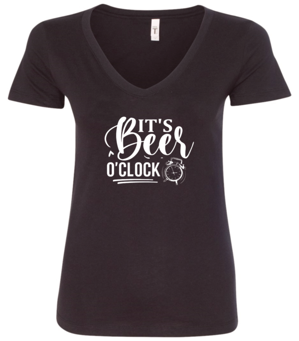 black alcohol v-neck t-shirt saying It's beer o' clock